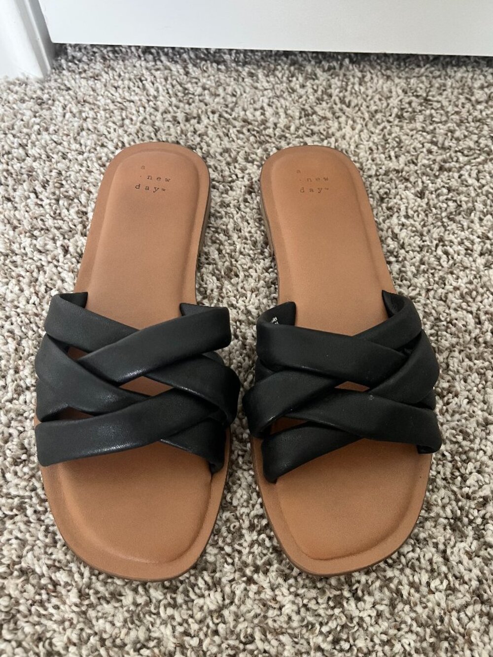 A New Day Black Padded Crossband Slide Sandals